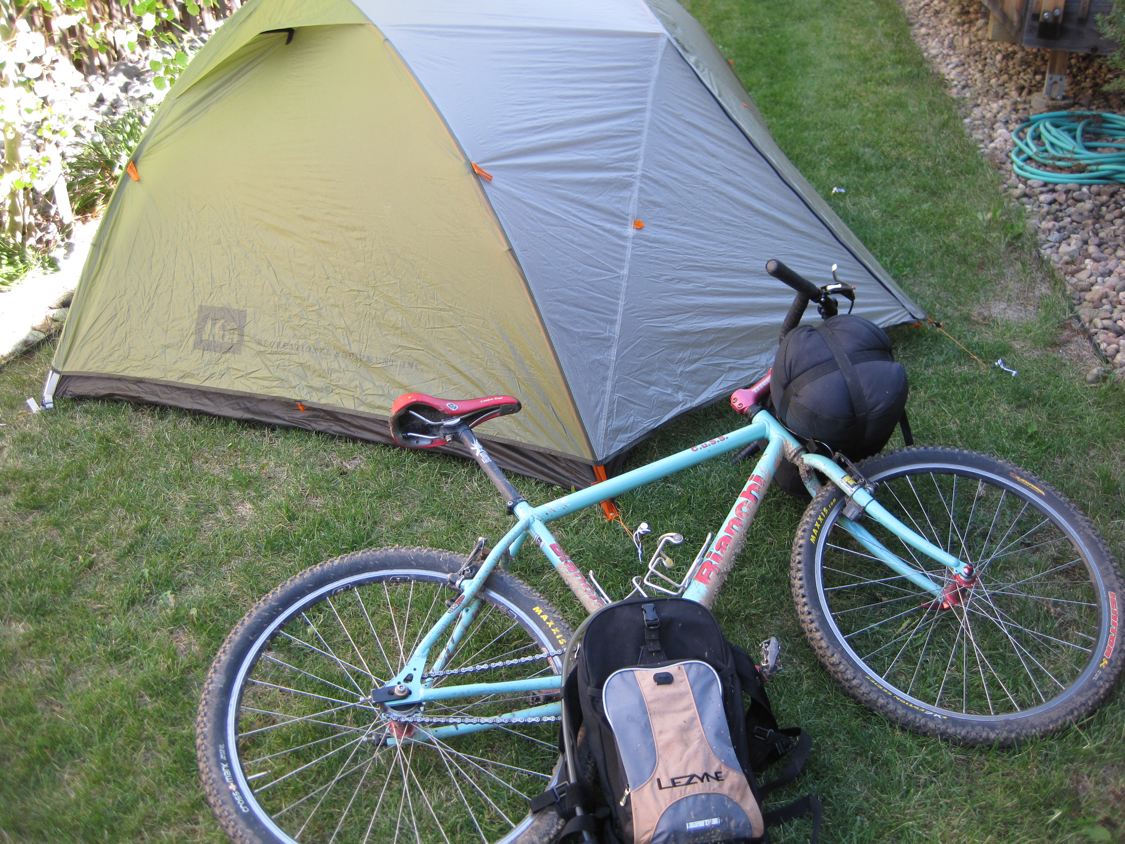 A simple backyard bikepacking setup.